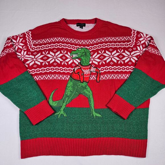 Ugly Christmas Sweater Funny Blizzard Bay T-Rex Fair Isle Unisex 2X Cotton Knit - Picture 1 of 13